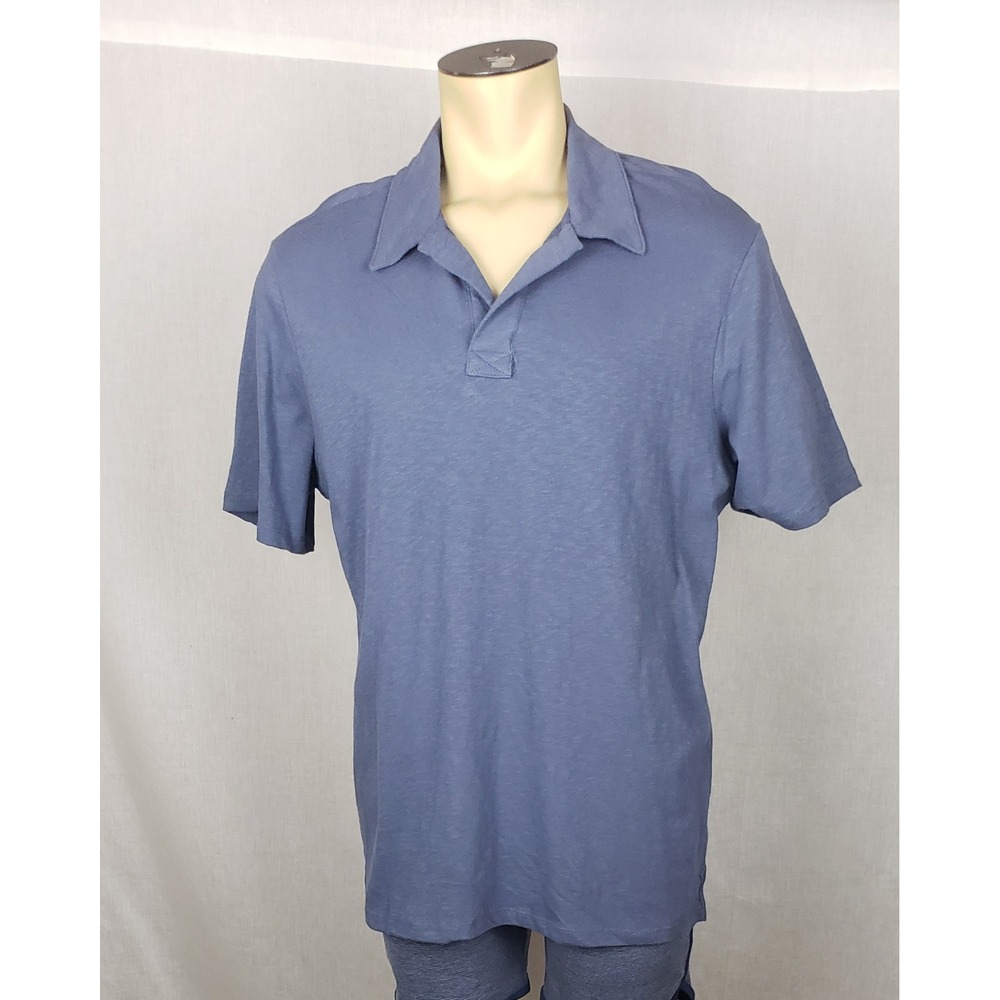 American Giant Mens Blue 100% Cotton Slub Polo Shirt L USA Casual Preppy Summer